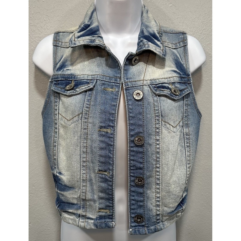 Wallflower Blue Denim Jean Vest Womens Small 2 Shades Of Blue Button Up Pockets